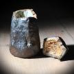 Woodfired, using red slip, shino and iron glaze with gold lustre<br>H 12cm W 5cm