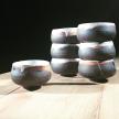 Woodfired, thrown bowl, black slip and shino.<br>H 8cm W 12cm